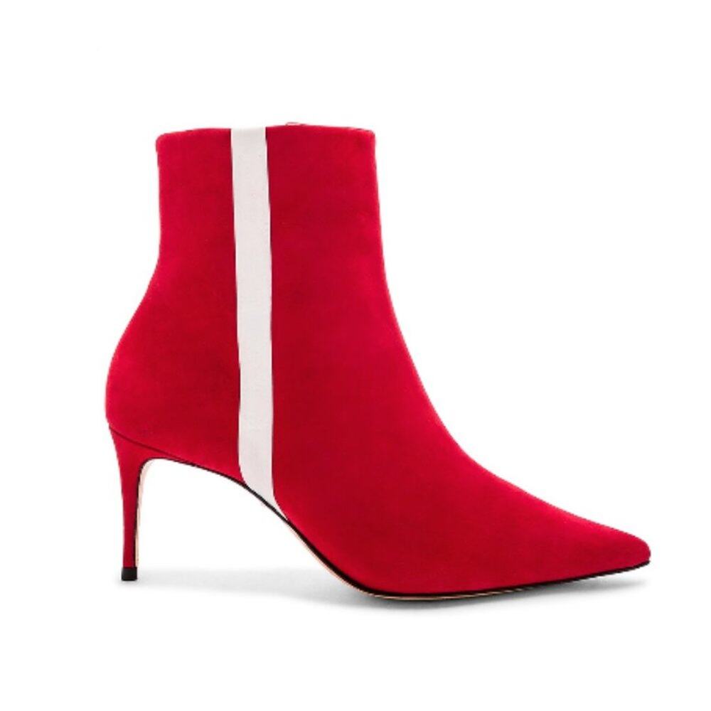 NWT Schutz Adrien Bootie Heeled Club Red Suede White Stripe 9